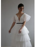 V Neck Ivory Tulle Layered Fabulous Wedding Dress